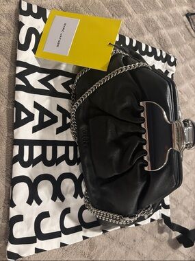 Marc Jacobs Black Leather Shoulder Bag with Silver Chain and Hardware